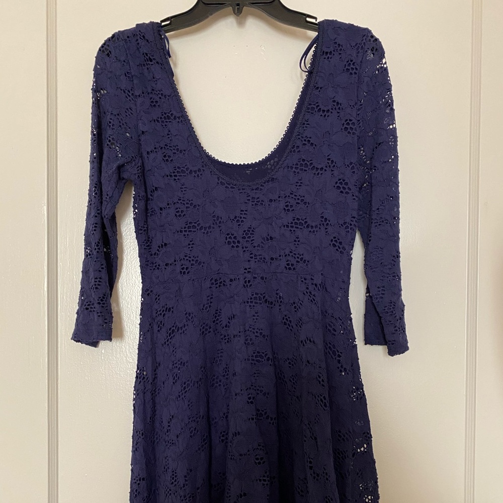 Free People blue lace 3/4 sleeve mini dress